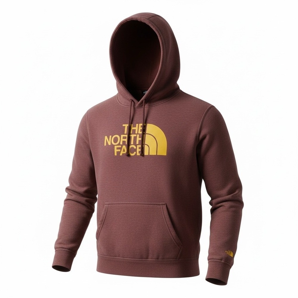 The North Face Mens Half Dome Pullover Hoodie Brown Yellow Logo Medium NF0A4M4B